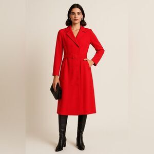 Vintage Cheekaberry Red Belted Wool-Blend Dress | Size 16 Vintage ~Modern 12/14